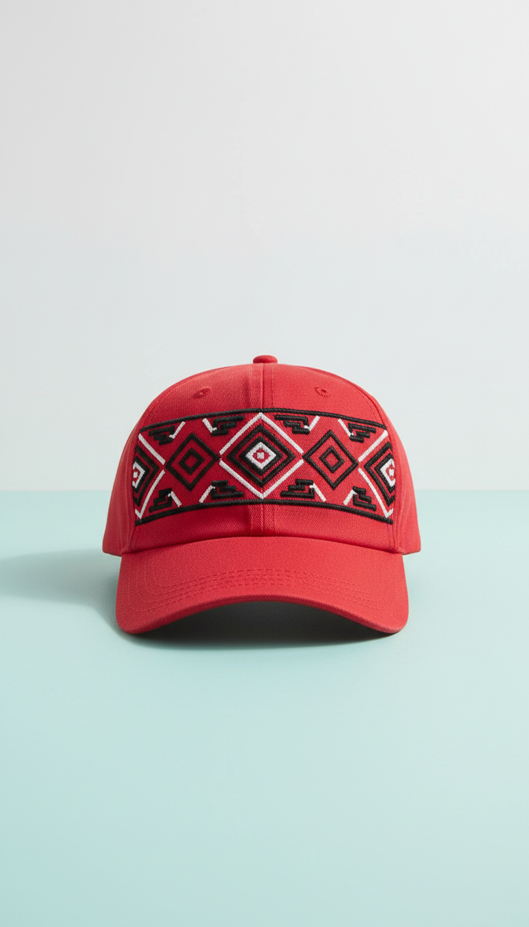 Accent red embroidered cap